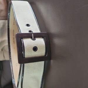 Oscar de la Renta CREAM and BROWN Belt with Eyelet Detailing